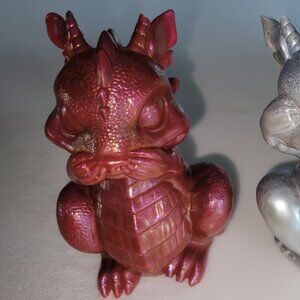 DRAGON TRIO Resin Figurines red white blue NEW Hear See Speak No Evil Handmade